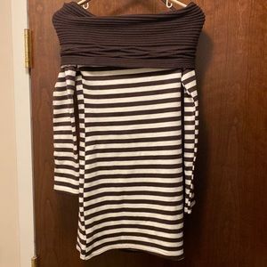 Brown and White Striped Sweater Dress Sexy Off-the-Shoulder QED London Size S